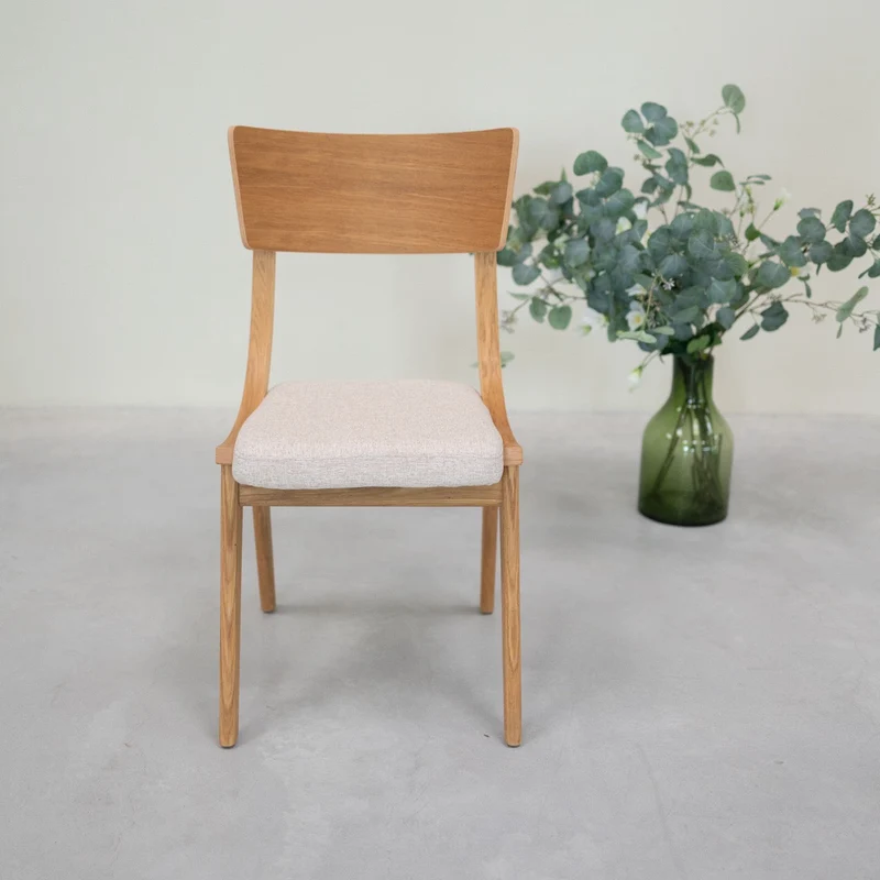 Set of 2 or 4 Lucas Solid Oak Dining Chairs, Upholstered in Gray or Beige | NordicStory
