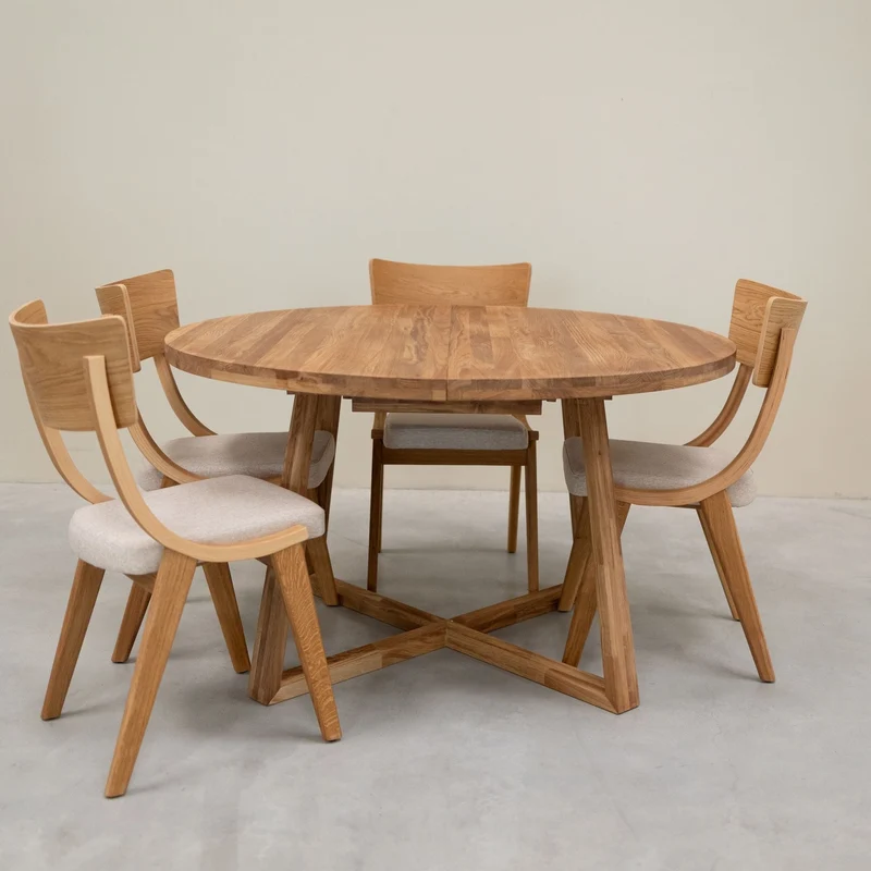 Set of 2 or 4 Lucas Solid Oak Dining Chairs, Upholstered in Gray or Beige | NordicStory