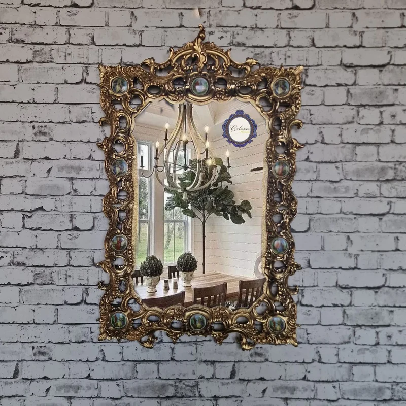 Espejo Bronce y Porcelana Vintage