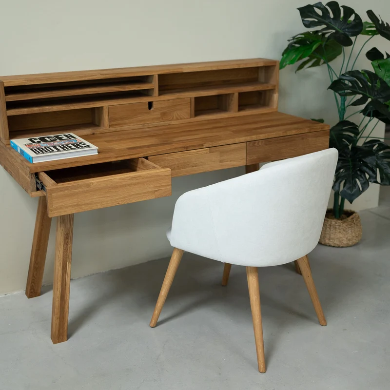 Einstein 2 solid oak desk with floating shelf | NordicStory
