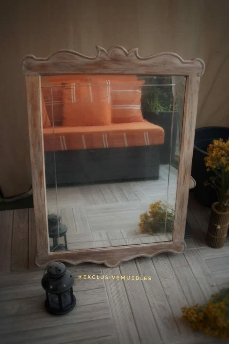 Espejo Antiguo Madera Blanqueada