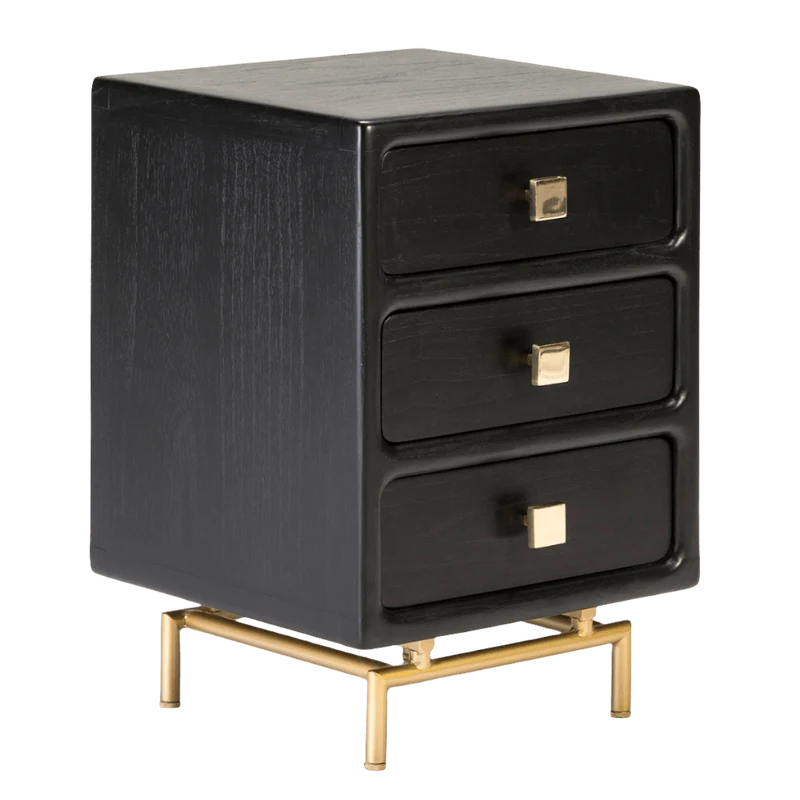 Madera Metal Negro Dorado Bedside Table