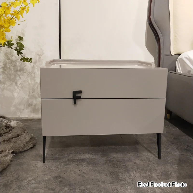 Space-Saving Bedroom Side Table - Durable Baking Paint & Stable Carbon Steel Accents Nightstand 2-Drawer Nightstand For Bedroom