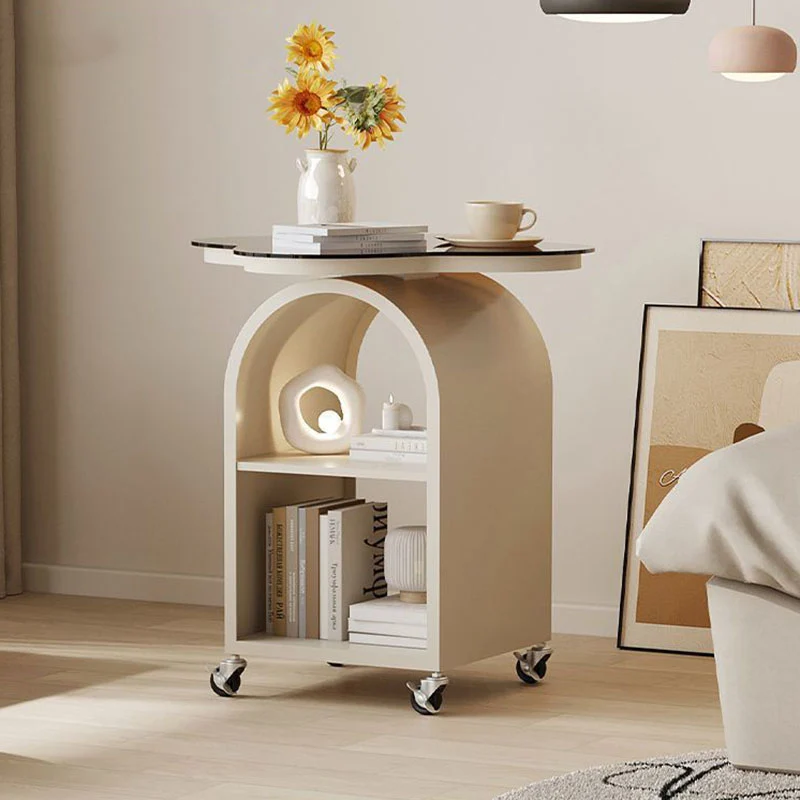 Contemporary Creative Tempered Glass Iron Flower Arch Mobile Side Table 3-Tier For Living Room