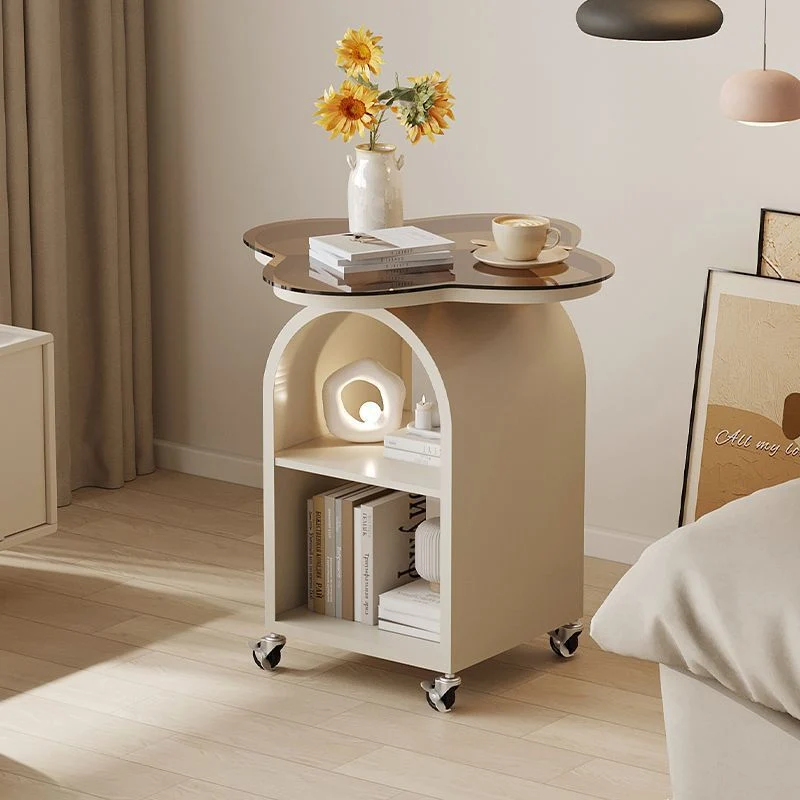 Contemporary Creative Tempered Glass Iron Flower Arch Mobile Side Table 3-Tier For Living Room