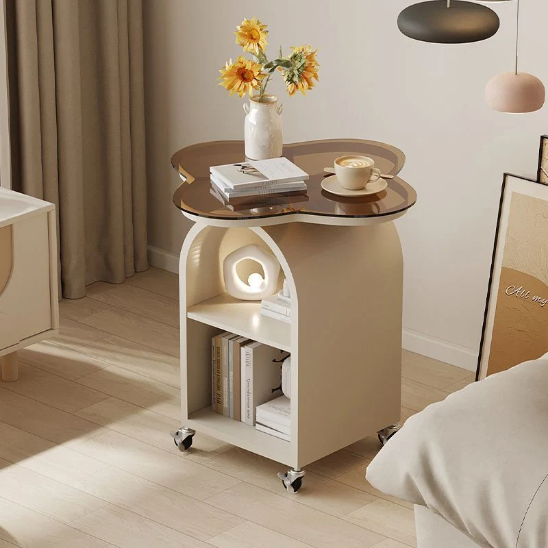 Contemporary Creative Tempered Glass Iron Flower Arch Mobile Side Table 3-Tier For Living Room