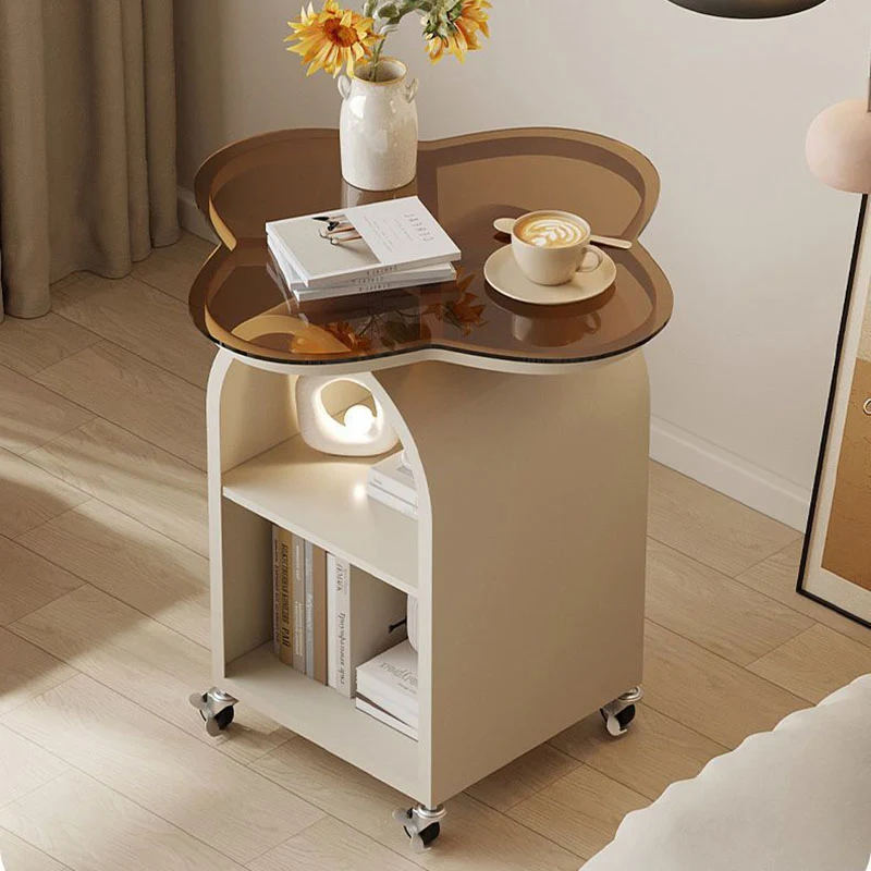 Contemporary Creative Tempered Glass Iron Flower Arch Mobile Side Table 3-Tier For Living Room