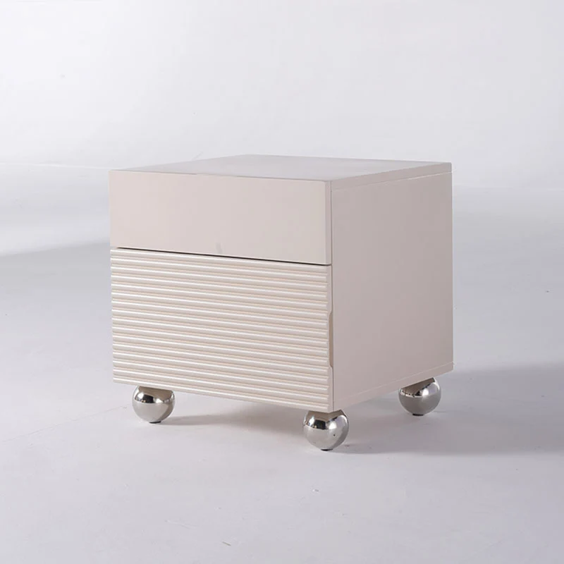Modern Minimalist Polished Metal Legs Bedside Table - Ribbed 2 Drawer Nightstand For Bedroom