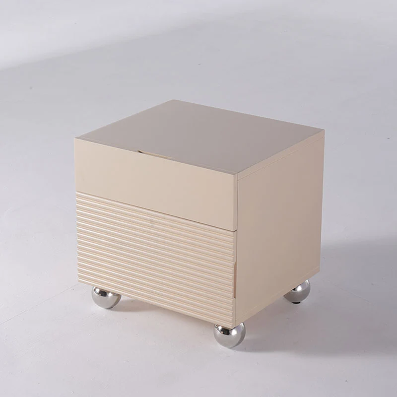 Modern Minimalist Polished Metal Legs Bedside Table - Ribbed 2 Drawer Nightstand For Bedroom