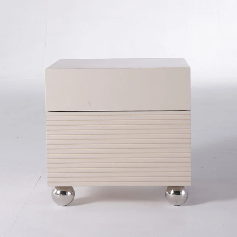 Modern Minimalist Polished Metal Legs Bedside Table - Ribbed 2 Drawer Nightstand For Bedroom