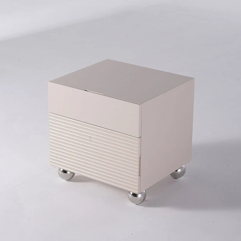 Modern Minimalist Polished Metal Legs Bedside Table - Ribbed 2 Drawer Nightstand For Bedroom