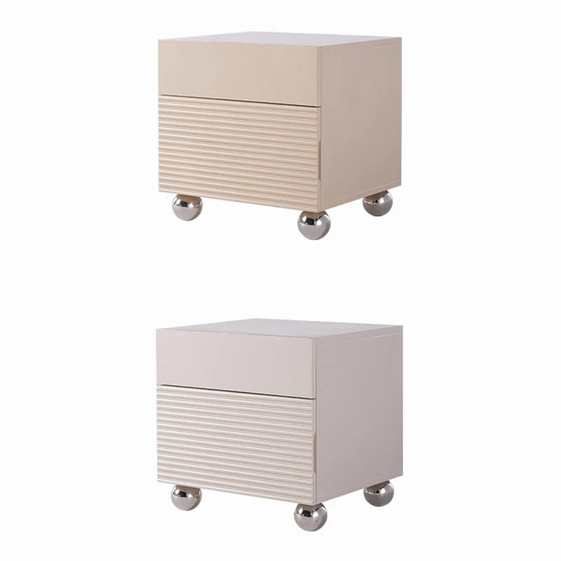 Modern Minimalist Polished Metal Legs Bedside Table - Ribbed 2 Drawer Nightstand For Bedroom