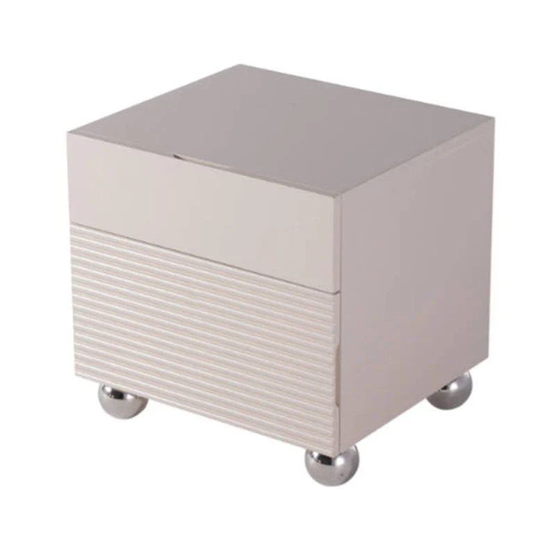 Modern Minimalist Polished Metal Legs Bedside Table - Ribbed 2 Drawer Nightstand For Bedroom