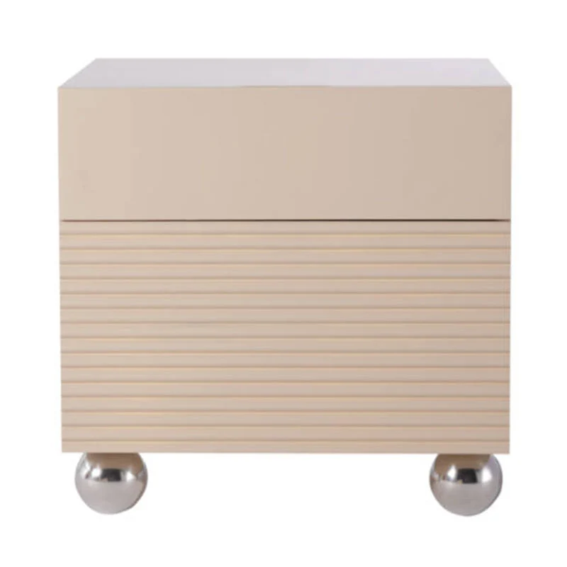Modern Minimalist Polished Metal Legs Bedside Table - Ribbed 2 Drawer Nightstand For Bedroom