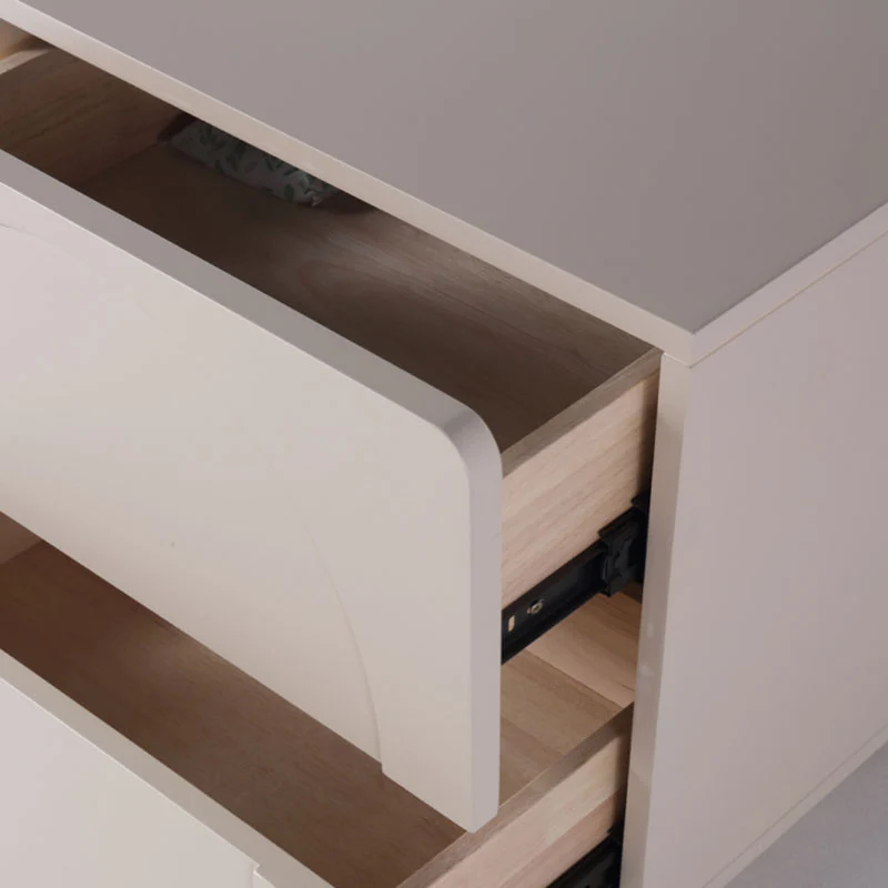 Contemporary Creative 2 Drawers Nightstand - Curved Front Stainless Steel Ball Legs Bedside Table For Bedroom