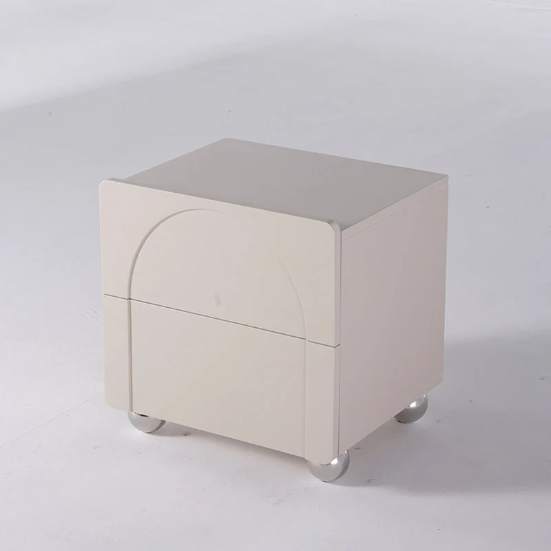 Contemporary Creative 2 Drawers Nightstand - Curved Front Stainless Steel Ball Legs Bedside Table For Bedroom