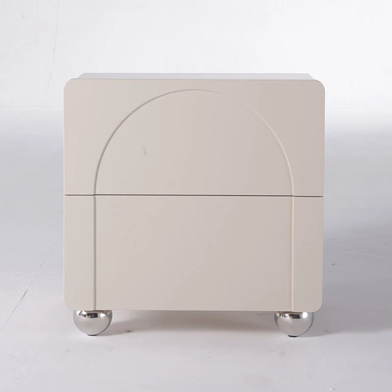 Contemporary Creative 2 Drawers Nightstand - Curved Front Stainless Steel Ball Legs Bedside Table For Bedroom