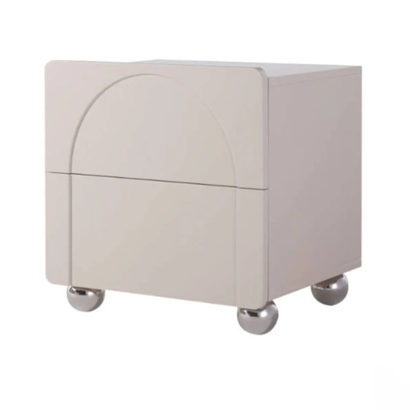 Contemporary Creative 2 Drawers Nightstand - Curved Front Stainless Steel Ball Legs Bedside Table For Bedroom