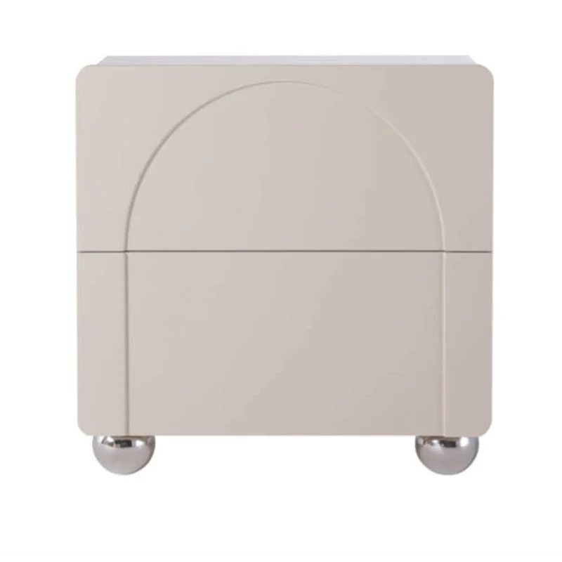 Contemporary Creative 2 Drawers Nightstand - Curved Front Stainless Steel Ball Legs Bedside Table For Bedroom