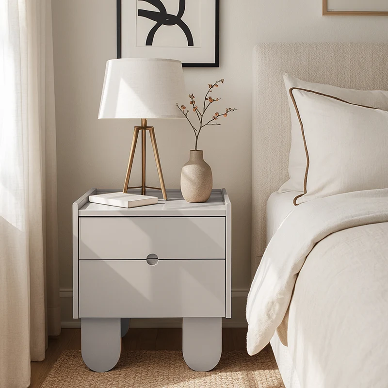 Contemporary Creative Semi-Circular Bedside Cabinet - Artistic 2 Drawers Nightstand For Bedroom