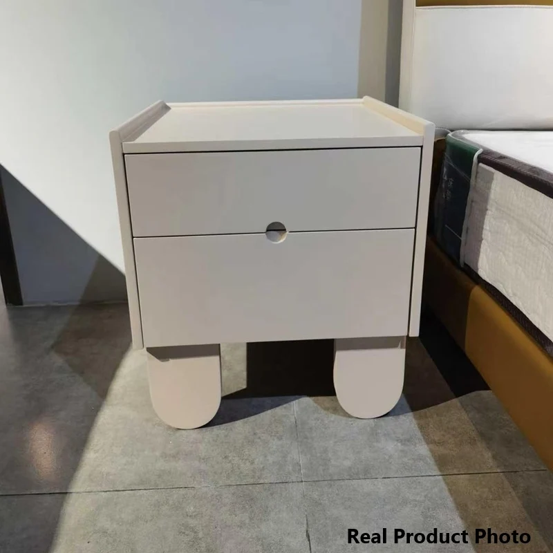 Contemporary Creative Semi-Circular Bedside Cabinet - Artistic 2 Drawers Nightstand For Bedroom