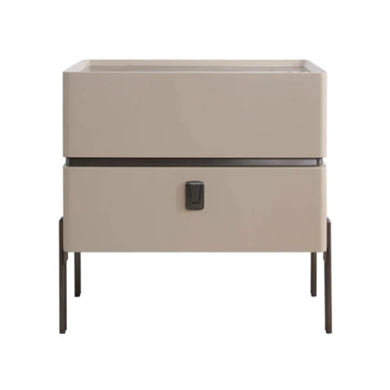 Contemporary Nordic Sintered Stone Bedside Table - 2 Drawers Alloy Legs Nightstand For Bedroom