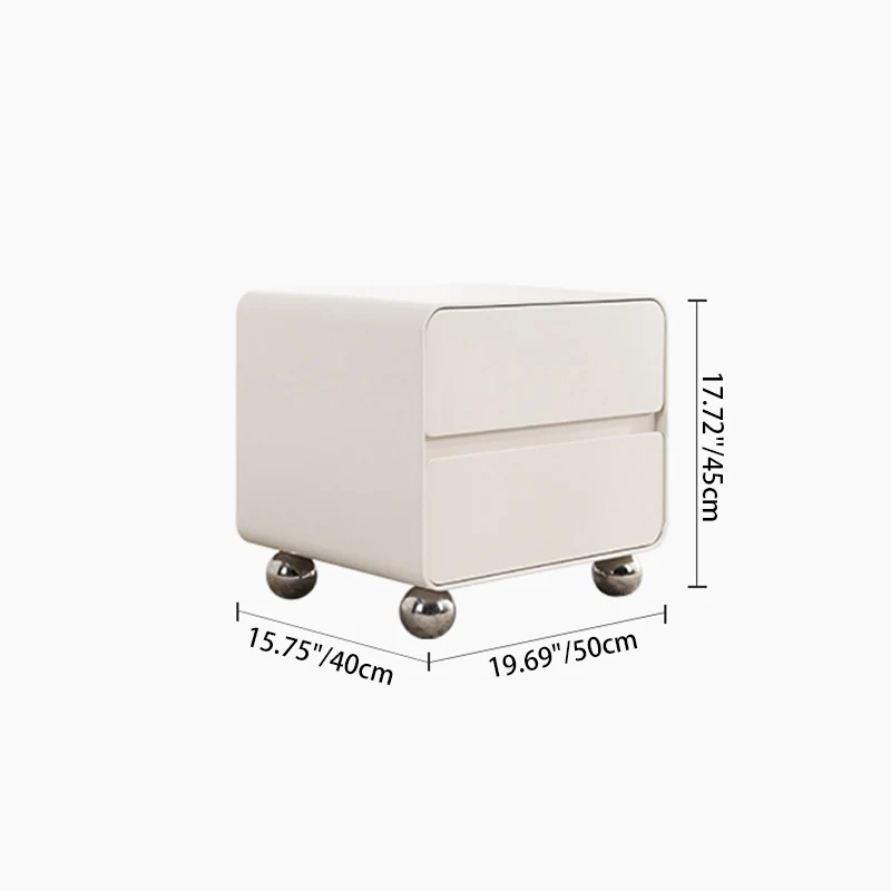 Contemporary Nordic Soft-Edge Curves Bedside Table - 2 Drawers Metal Ball Legs Nightstand For Bedroom