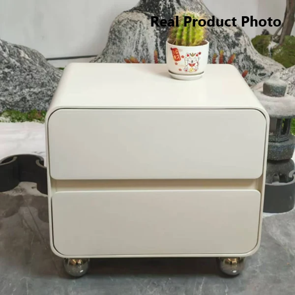 Contemporary Nordic Soft-Edge Curves Bedside Table - 2 Drawers Metal Ball Legs Nightstand For Bedroom