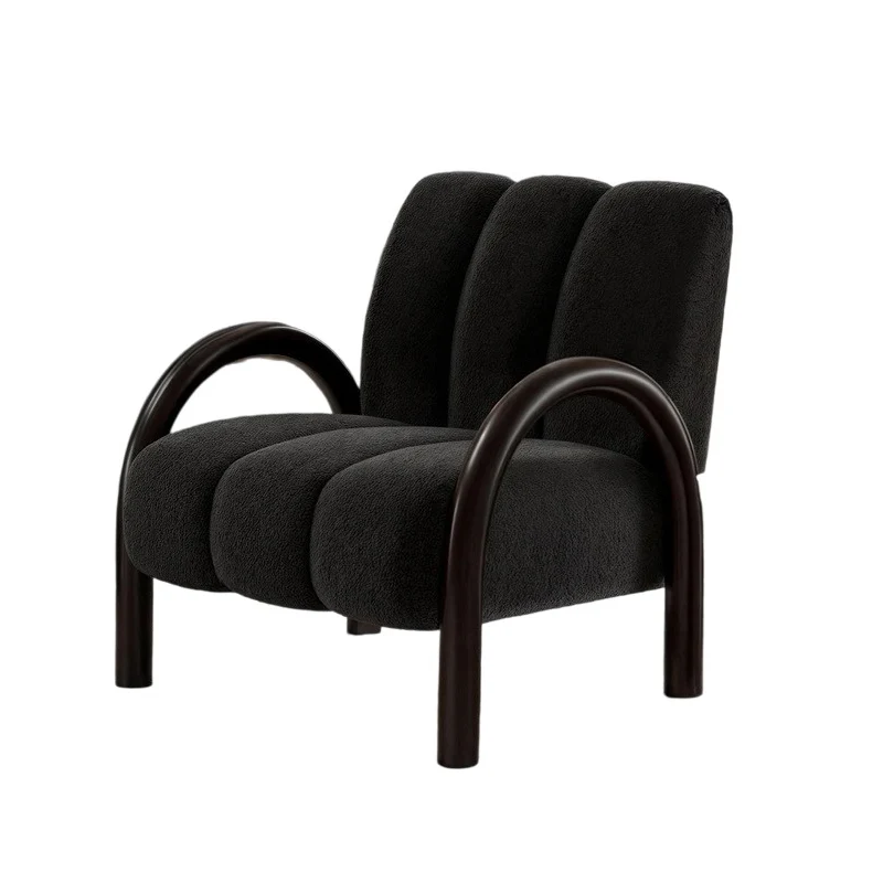 Modern Minimalist Curved Carbon Steel Velvet Fabric Sponge Accent Chair Strong Load-Bearing Backrest Armrest For Living Room