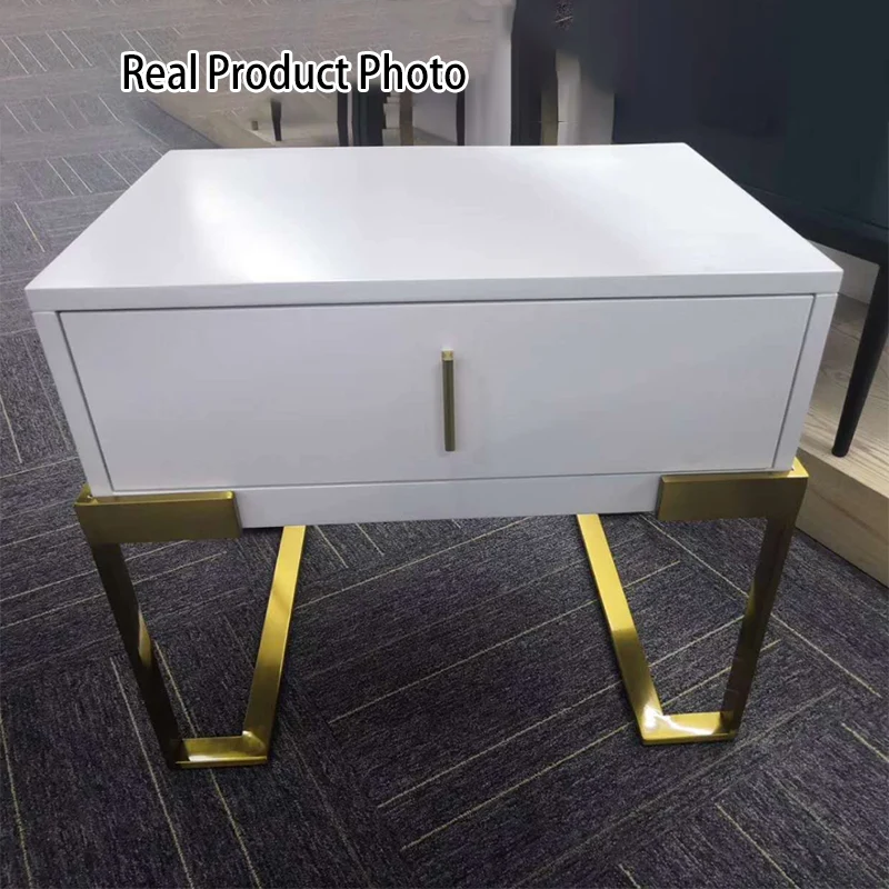 Industrial Hardcore-Designed Bedside Table - High-Gloss Baked Paint Craft Nightstand 1-Drawer For Bedroom