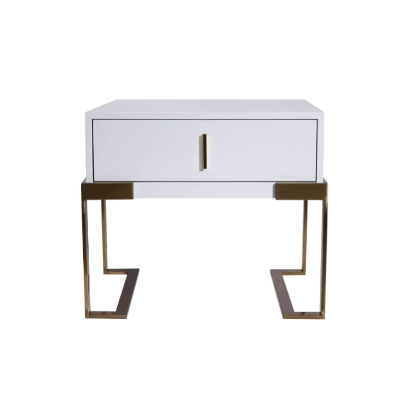 Industrial Hardcore-Designed Bedside Table - High-Gloss Baked Paint Craft Nightstand 1-Drawer For Bedroom