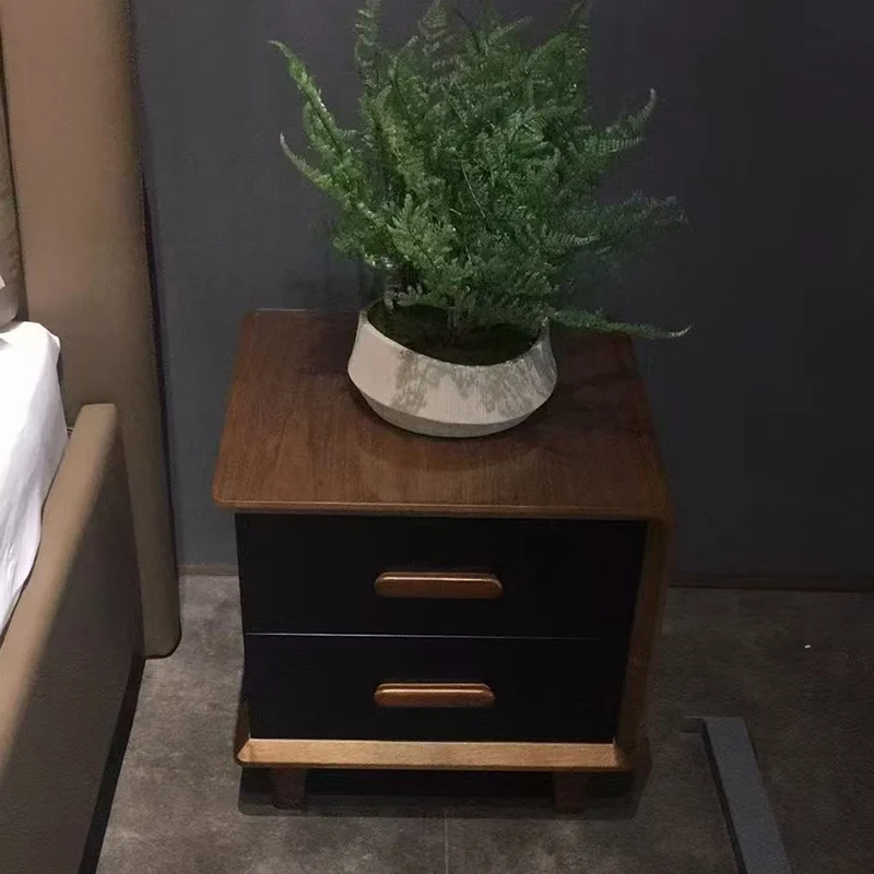 Vintage Classic Walnut Bedside Table - High-Texture Craftsmanship Nightstand 2-Drawer For Bedroom & Living Room