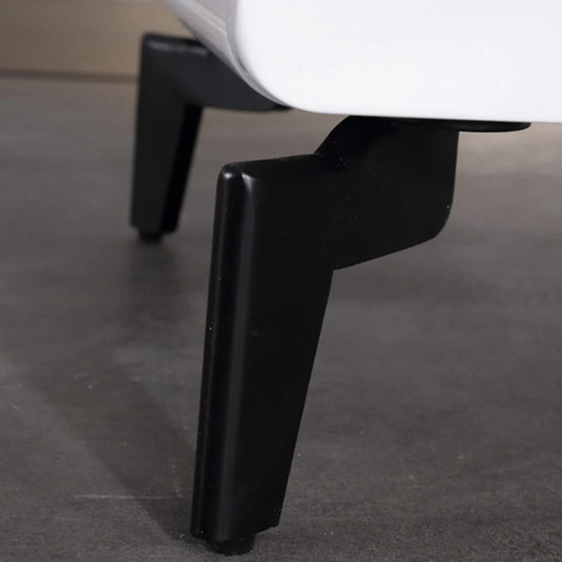 Bright White Modern Minimalist Bedside Table - Unique Design Sturdy Iron Legs Nightstand 2-Drawer For Bedroom