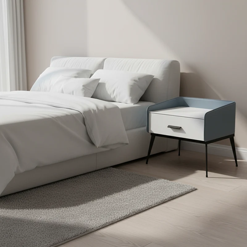 Color-Blocked Geometric Bedside Table - Scratch-Resistant & Stain-Proof Rock Slab Top Nightstand 1-Drawer For Bedroom