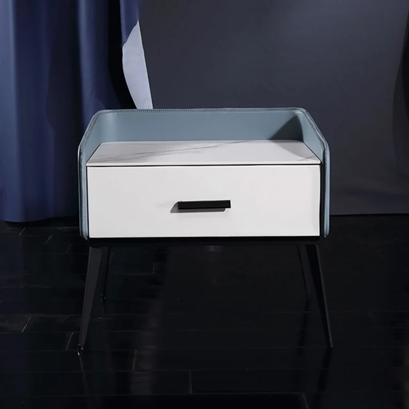 Color-Blocked Geometric Bedside Table - Scratch-Resistant & Stain-Proof Rock Slab Top Nightstand 1-Drawer For Bedroom