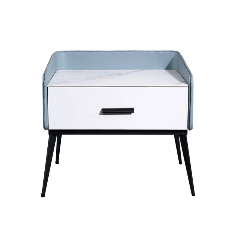 Color-Blocked Geometric Bedside Table - Scratch-Resistant & Stain-Proof Rock Slab Top Nightstand 1-Drawer For Bedroom