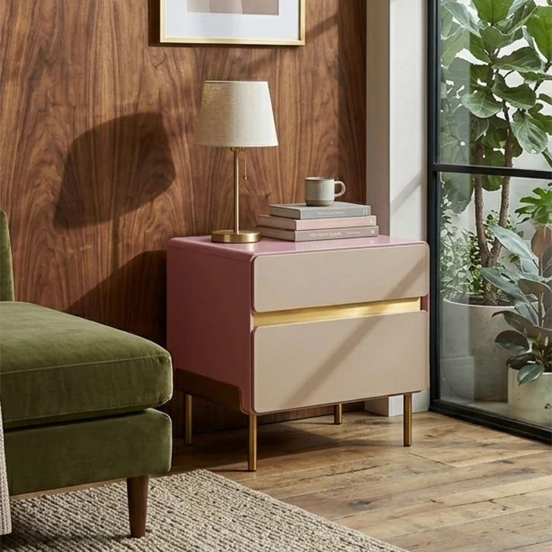 Luxury Color & Line Collision Bedside Table - Formaldehyde-Free Eco-Friendly Nightstand 2-Drawer For Bedroom & Living Room