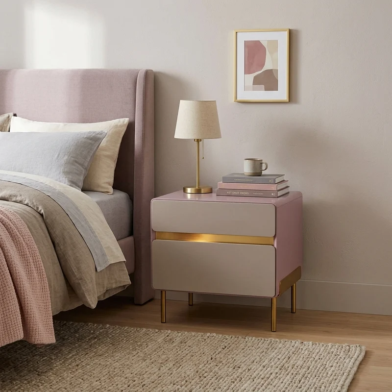 Luxury Color & Line Collision Bedside Table - Formaldehyde-Free Eco-Friendly Nightstand 2-Drawer For Bedroom & Living Room