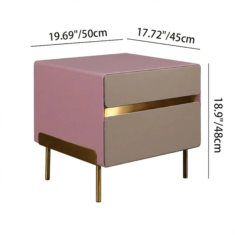 Luxury Color & Line Collision Bedside Table - Formaldehyde-Free Eco-Friendly Nightstand 2-Drawer For Bedroom & Living Room