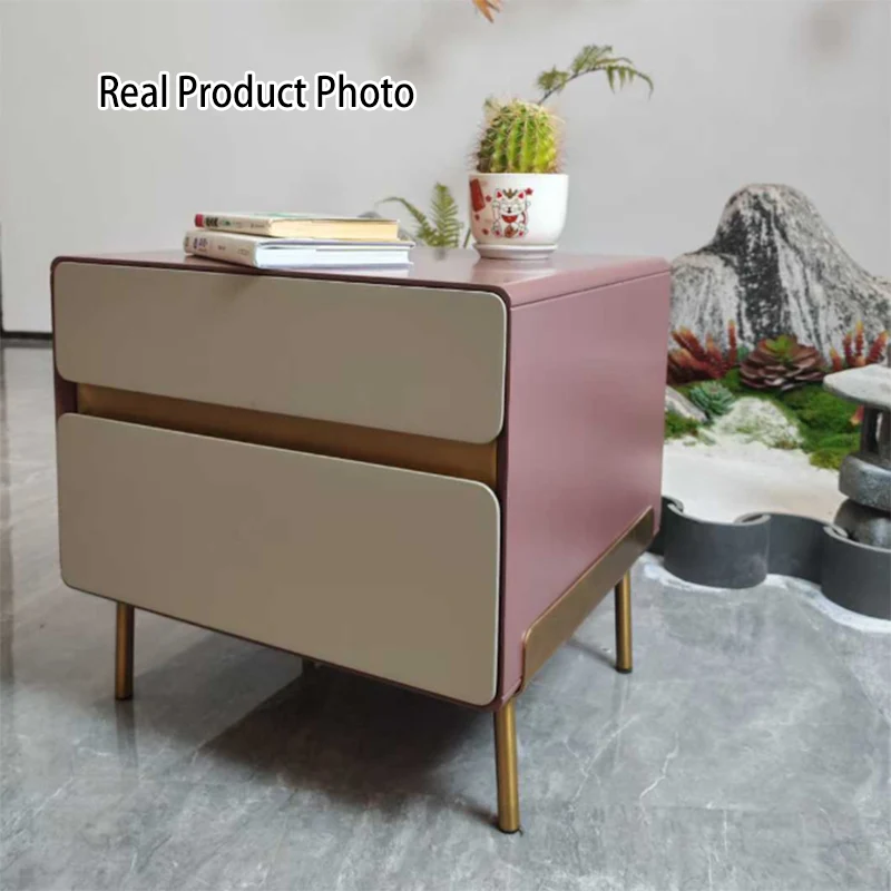 Luxury Color & Line Collision Bedside Table - Formaldehyde-Free Eco-Friendly Nightstand 2-Drawer For Bedroom & Living Room