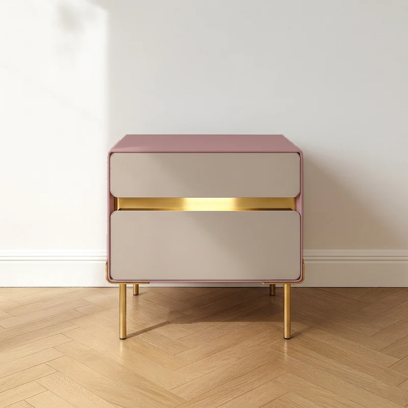 Luxury Color & Line Collision Bedside Table - Formaldehyde-Free Eco-Friendly Nightstand 2-Drawer For Bedroom & Living Room