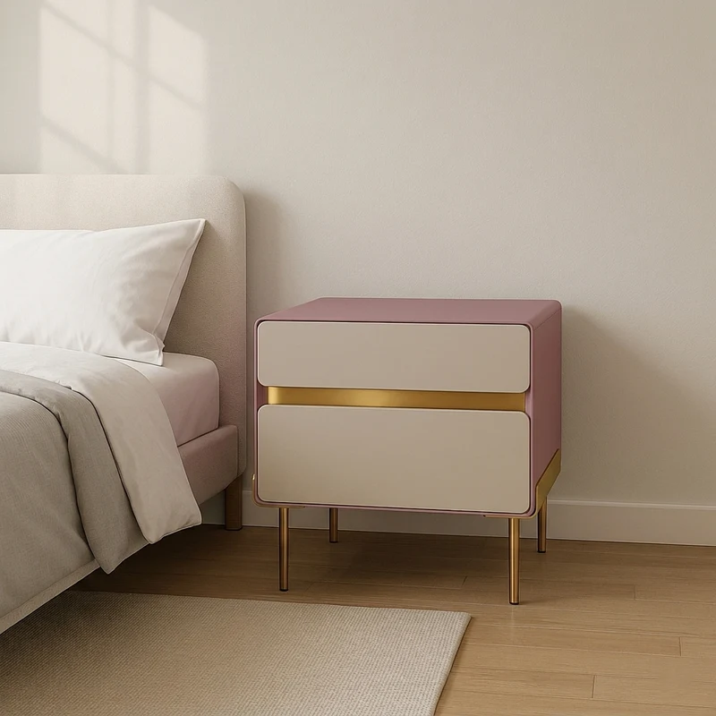 Luxury Color & Line Collision Bedside Table - Formaldehyde-Free Eco-Friendly Nightstand 2-Drawer For Bedroom & Living Room
