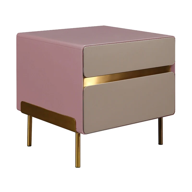 Luxury Color & Line Collision Bedside Table - Formaldehyde-Free Eco-Friendly Nightstand 2-Drawer For Bedroom & Living Room