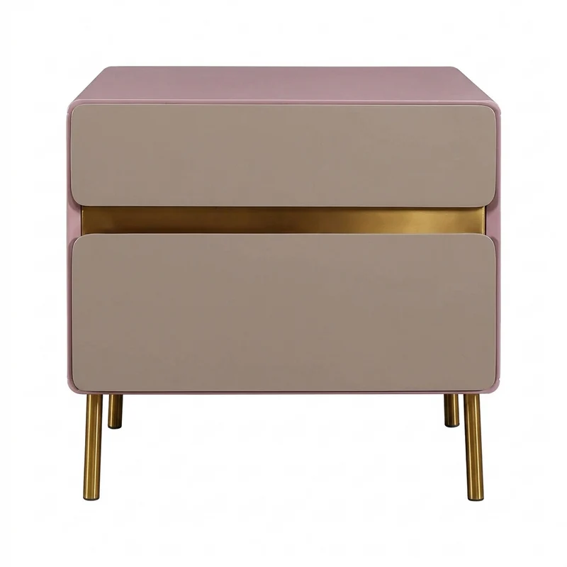 Luxury Color & Line Collision Bedside Table - Formaldehyde-Free Eco-Friendly Nightstand 2-Drawer For Bedroom & Living Room