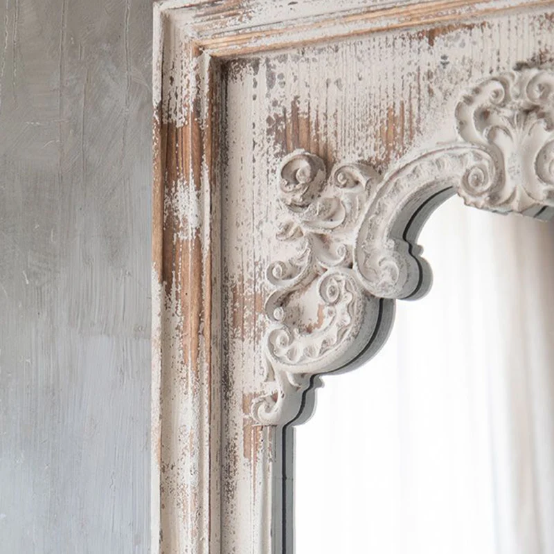 Traditional Vintage Rectangular Wabi-Sabi Fir Wood Glass Accent Full-Length Mirror For Entryways