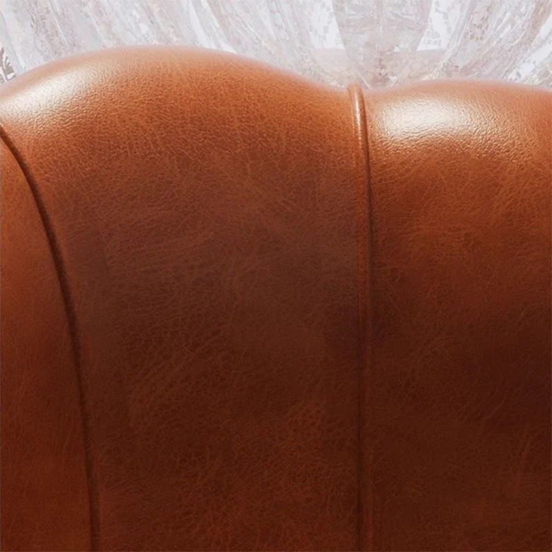 Traditional Vintage Petal-Shaped Faux Oil-Waxed Leather Solid Wood Vanity Stool Backrest Armless For Bedroom