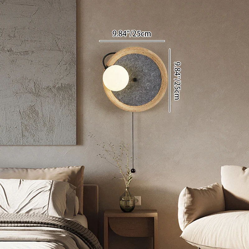 Contemporary Scandinavian Round Wrought Iron Yellow Travertine 1-Light Wall Sconce Lamp With Zipper For Bedroom & Living Room