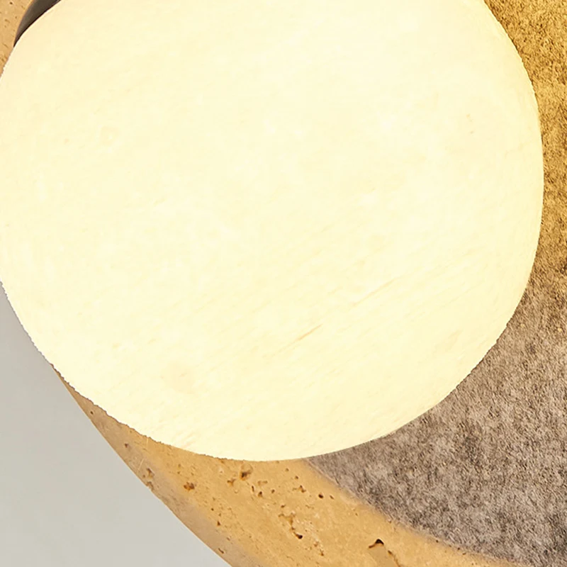 Contemporary Scandinavian Round Wrought Iron Yellow Travertine 1-Light Wall Sconce Lamp With Zipper For Bedroom & Living Room