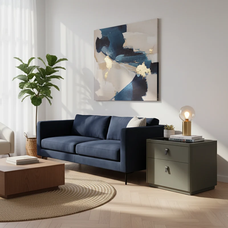 Contemporary Nordic Faux Leather Bedside Table - Elegant Glass Top 2-Drawers For Bedroom