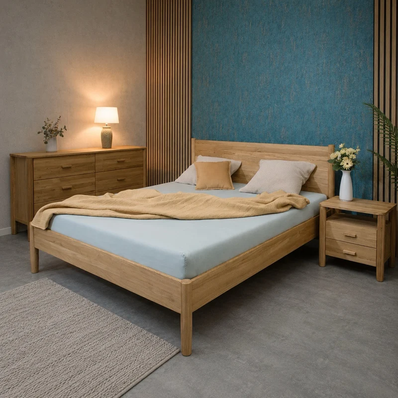 Cama de madera maciza roble AURA | VESKOR